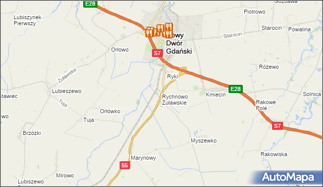mapa Rychnowo Żuławskie, Rychnowo Żuławskie na mapie Targeo