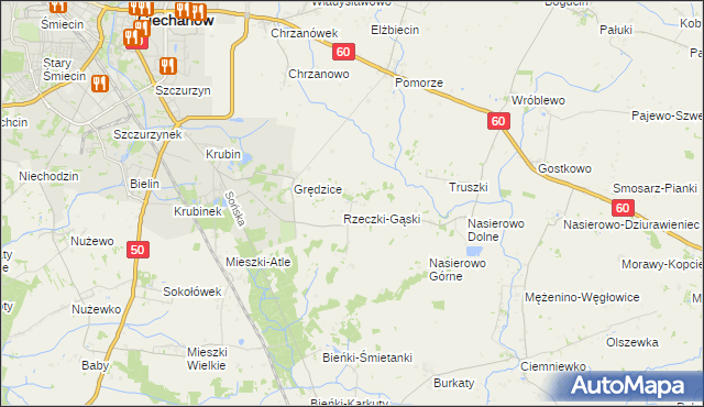 mapa Rzeczki gmina Ciechanów, Rzeczki gmina Ciechanów na mapie Targeo