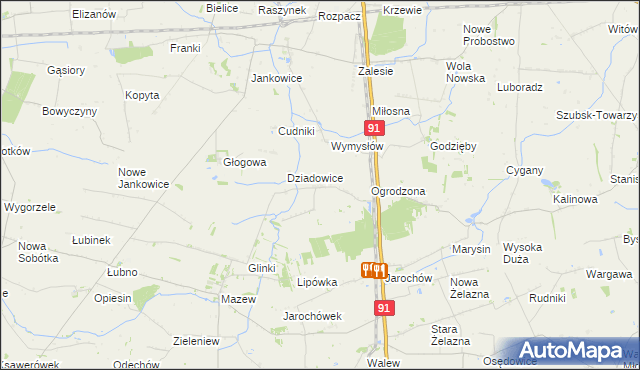 mapa Rzędków gmina Daszyna, Rzędków gmina Daszyna na mapie Targeo