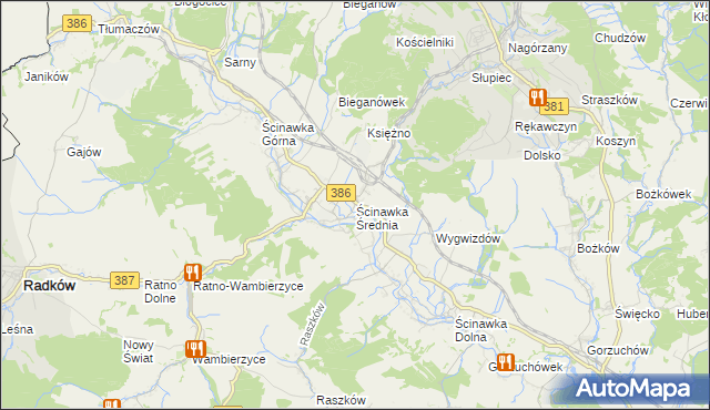mapa Ścinawka Średnia, Ścinawka Średnia na mapie Targeo