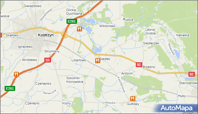 mapa Siedlec gmina Kostrzyn, Siedlec gmina Kostrzyn na mapie Targeo