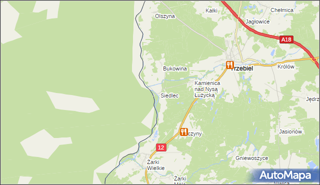 mapa Siedlec gmina Trzebiel, Siedlec gmina Trzebiel na mapie Targeo