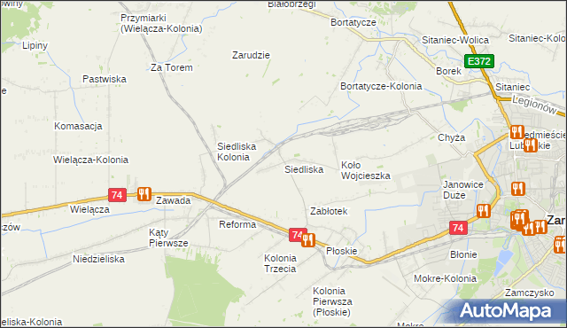 mapa Siedliska gmina Zamość, Siedliska gmina Zamość na mapie Targeo