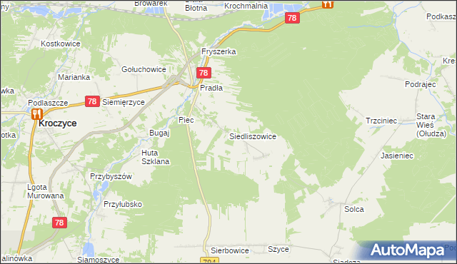 mapa Siedliszowice gmina Kroczyce, Siedliszowice gmina Kroczyce na mapie Targeo