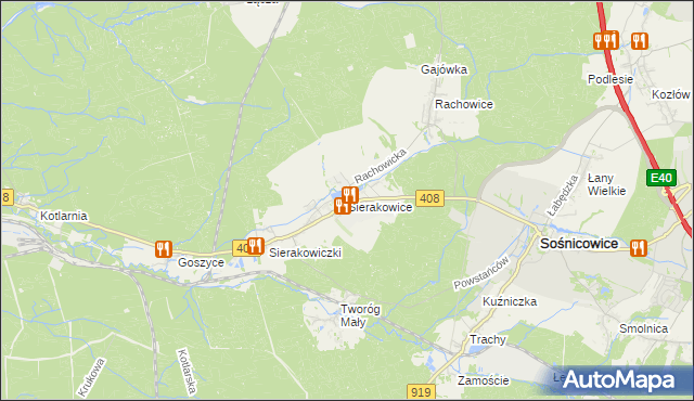 mapa Sierakowice gmina Sośnicowice, Sierakowice gmina Sośnicowice na mapie Targeo