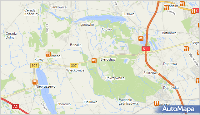 mapa Sierosław gmina Tarnowo Podgórne, Sierosław gmina Tarnowo Podgórne na mapie Targeo