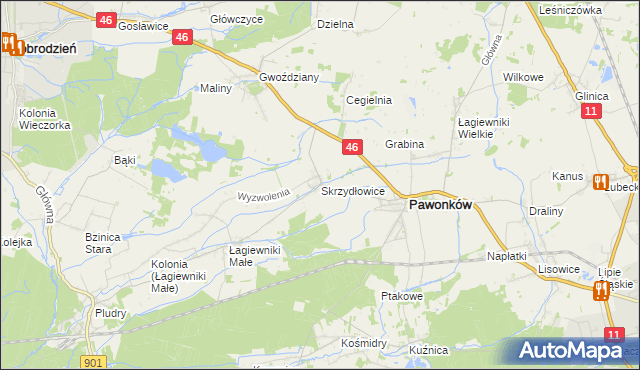 mapa Skrzydłowice, Skrzydłowice na mapie Targeo