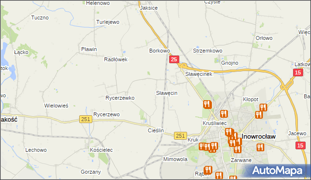 mapa Sławęcin gmina Inowrocław, Sławęcin gmina Inowrocław na mapie Targeo