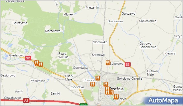 mapa Słomowo gmina Września, Słomowo gmina Września na mapie Targeo