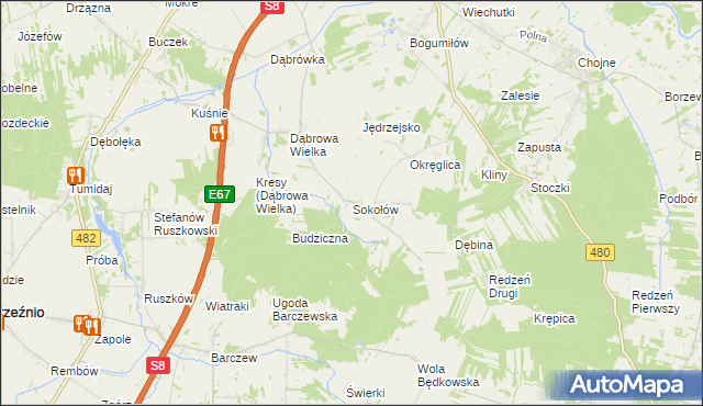 mapa Sokołów gmina Sieradz, Sokołów gmina Sieradz na mapie Targeo
