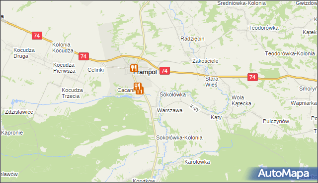 mapa Sokołówka gmina Frampol, Sokołówka gmina Frampol na mapie Targeo