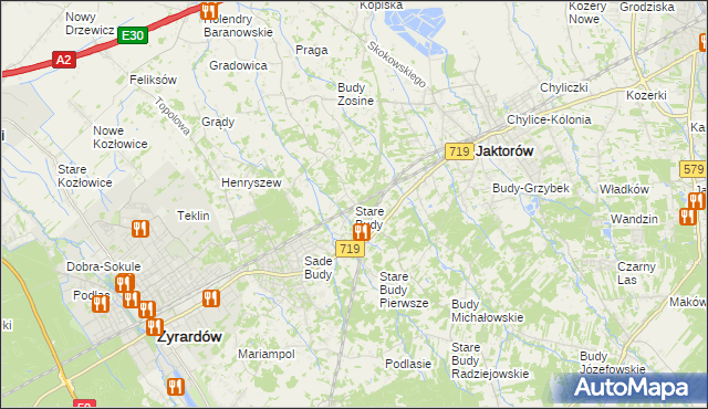 mapa Stare Budy gmina Jaktorów, Stare Budy gmina Jaktorów na mapie Targeo