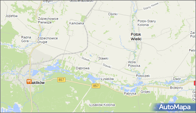 mapa Stawki gmina Potok Wielki, Stawki gmina Potok Wielki na mapie Targeo