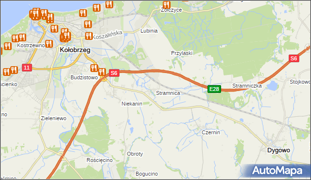 mapa Stramnica gmina Kołobrzeg, Stramnica gmina Kołobrzeg na mapie Targeo