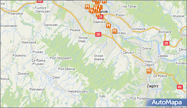 mapa Stróże Wielkie, Stróże Wielkie na mapie Targeo