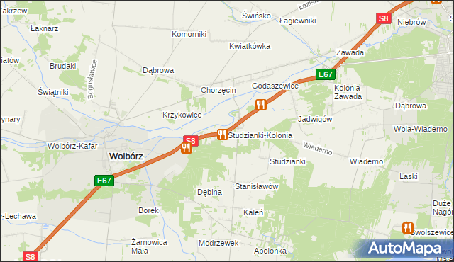 mapa Studzianki-Kolonia gmina Wolbórz, Studzianki-Kolonia gmina Wolbórz na mapie Targeo