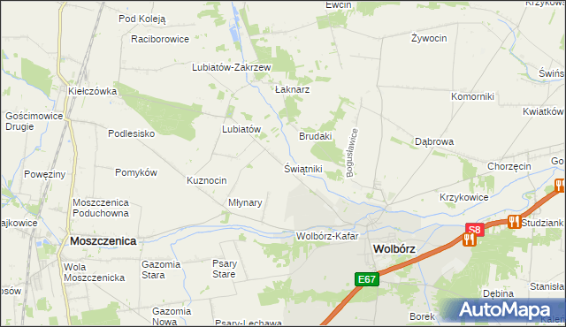 mapa Świątniki gmina Wolbórz, Świątniki gmina Wolbórz na mapie Targeo