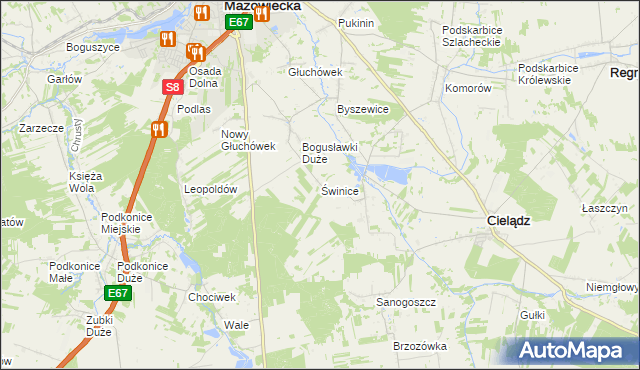 mapa Świnice gmina Rawa Mazowiecka, Świnice gmina Rawa Mazowiecka na mapie Targeo