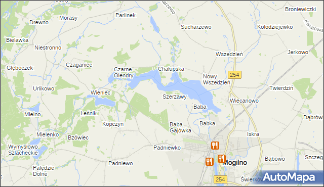 mapa Szerzawy gmina Mogilno, Szerzawy gmina Mogilno na mapie Targeo