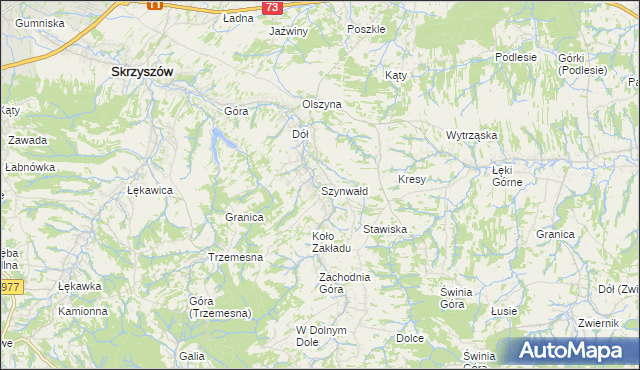 mapa Szynwałd gmina Skrzyszów, Szynwałd gmina Skrzyszów na mapie Targeo