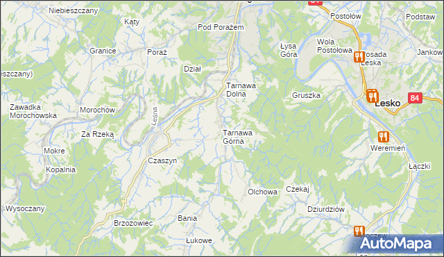 mapa Tarnawa Górna gmina Zagórz, Tarnawa Górna gmina Zagórz na mapie Targeo