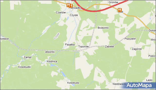 mapa Toporów gmina Łagów, Toporów gmina Łagów na mapie Targeo