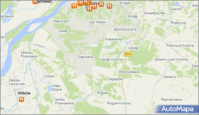 mapa Uściąż-Kolonia, Uściąż-Kolonia na mapie Targeo