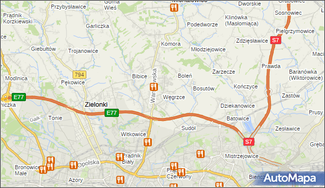 mapa Węgrzce gmina Zielonki, Węgrzce gmina Zielonki na mapie Targeo