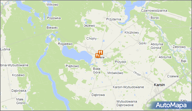 mapa Wiele gmina Karsin, Wiele gmina Karsin na mapie Targeo
