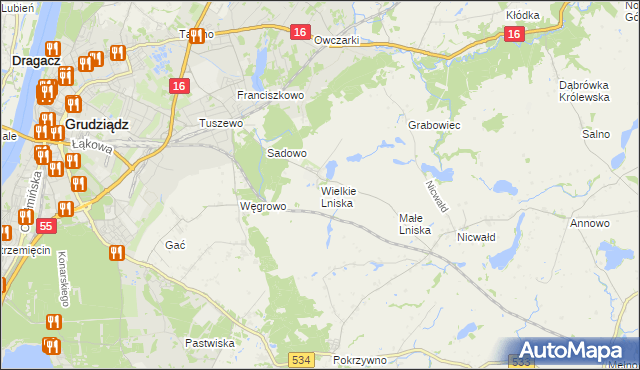 mapa Wielkie Lniska, Wielkie Lniska na mapie Targeo