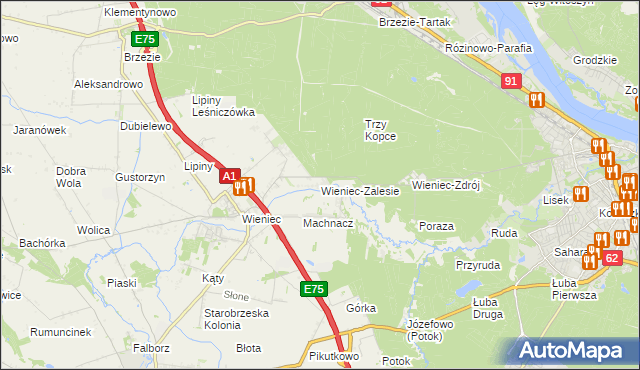 mapa Wieniec-Zalesie, Wieniec-Zalesie na mapie Targeo