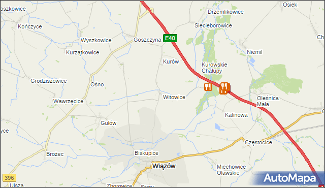 mapa Witowice gmina Wiązów, Witowice gmina Wiązów na mapie Targeo