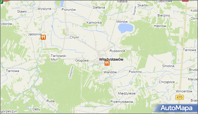 mapa Władysławów powiat turecki, Władysławów powiat turecki na mapie Targeo