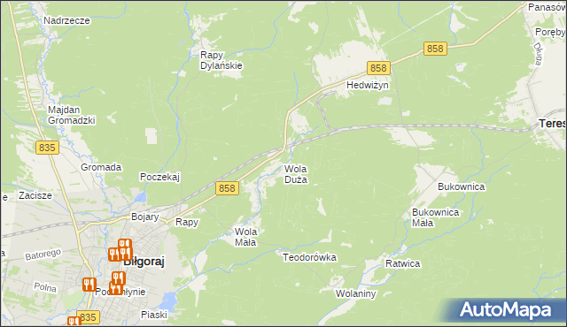 mapa Wola Duża gmina Biłgoraj, Wola Duża gmina Biłgoraj na mapie Targeo