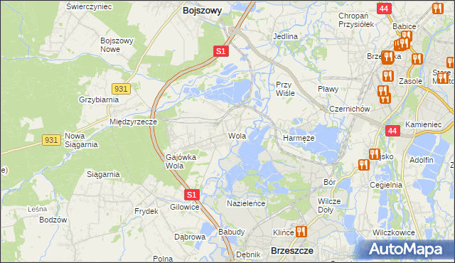 mapa Wola gmina Miedźna, Wola gmina Miedźna na mapie Targeo