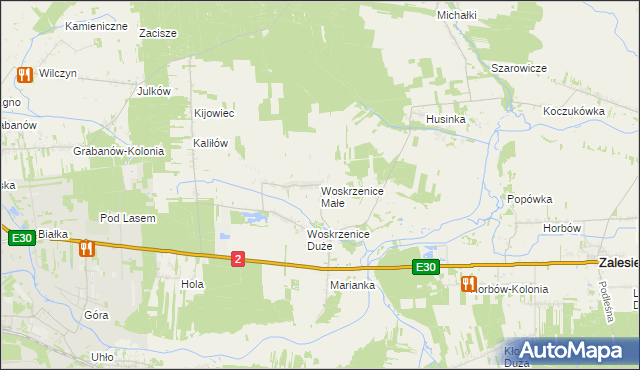mapa Woskrzenice Małe, Woskrzenice Małe na mapie Targeo