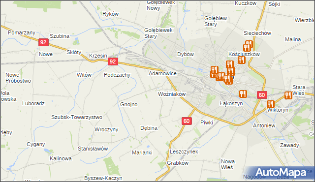 mapa Woźniaków, Woźniaków na mapie Targeo
