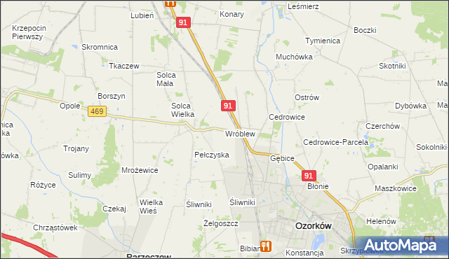 mapa Wróblew gmina Ozorków, Wróblew gmina Ozorków na mapie Targeo