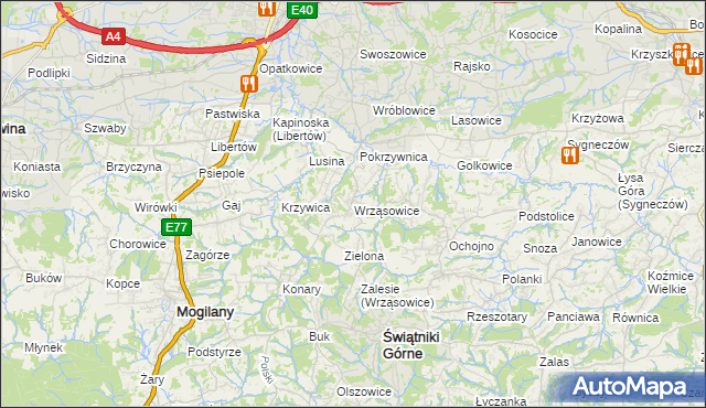 mapa Wrząsowice, Wrząsowice na mapie Targeo