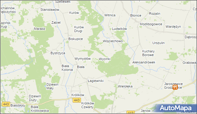 mapa Wycinki gmina Grodziec, Wycinki gmina Grodziec na mapie Targeo