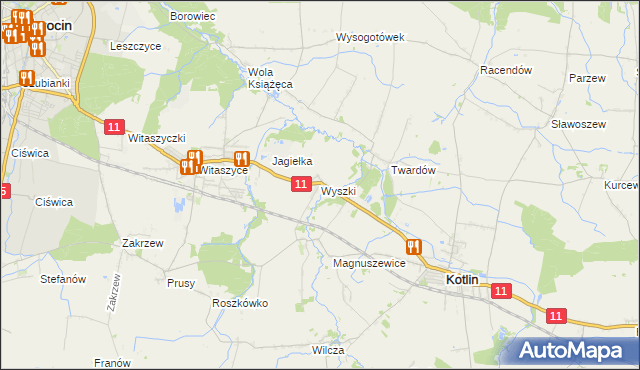 mapa Wyszki gmina Kotlin, Wyszki gmina Kotlin na mapie Targeo