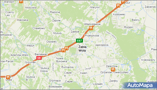 mapa Żabia Wola powiat grodziski, Żabia Wola powiat grodziski na mapie Targeo