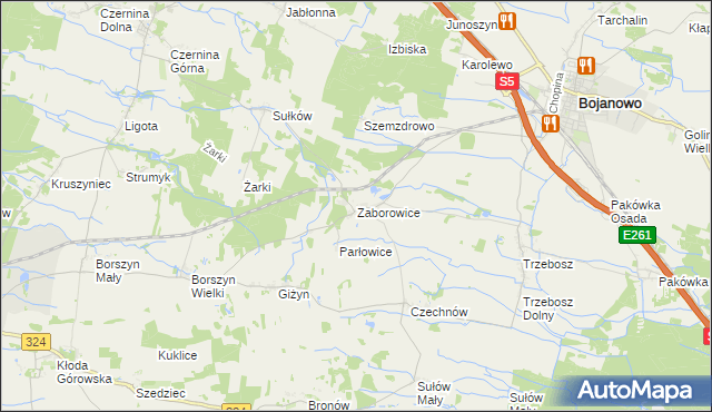 mapa Zaborowice gmina Bojanowo, Zaborowice gmina Bojanowo na mapie Targeo