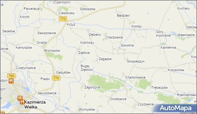 mapa Zagajów gmina Czarnocin, Zagajów gmina Czarnocin na mapie Targeo