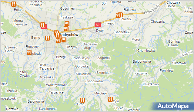mapa Zagórnik gmina Andrychów, Zagórnik gmina Andrychów na mapie Targeo