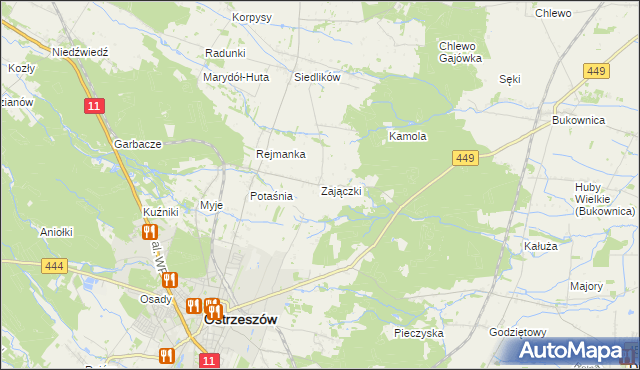 mapa Zajączki gmina Ostrzeszów, Zajączki gmina Ostrzeszów na mapie Targeo