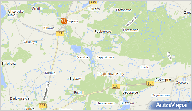 mapa Zajączkowo gmina Pniewy, Zajączkowo gmina Pniewy na mapie Targeo