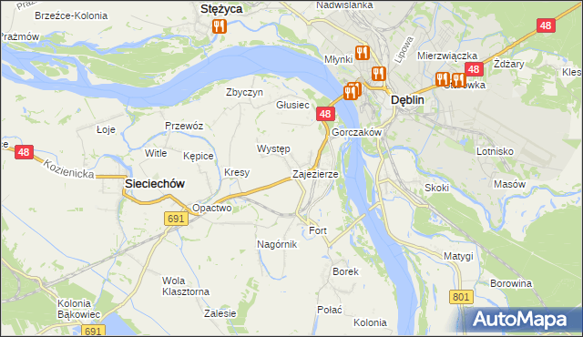mapa Zajezierze gmina Sieciechów, Zajezierze gmina Sieciechów na mapie Targeo