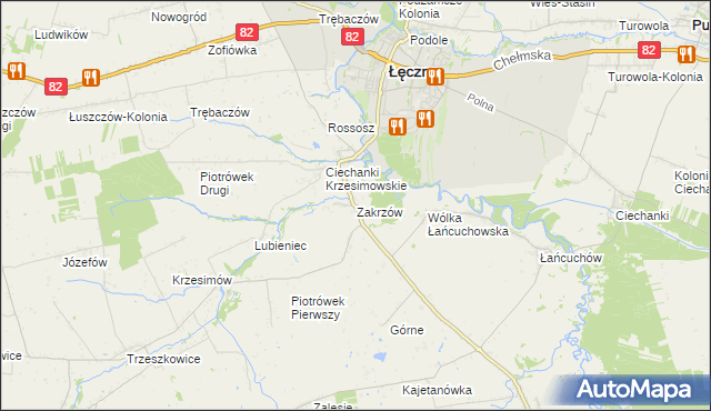 mapa Zakrzów gmina Łęczna, Zakrzów gmina Łęczna na mapie Targeo