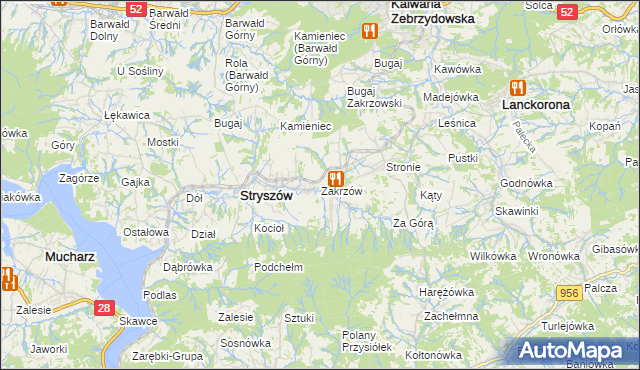 mapa Zakrzów gmina Stryszów, Zakrzów gmina Stryszów na mapie Targeo